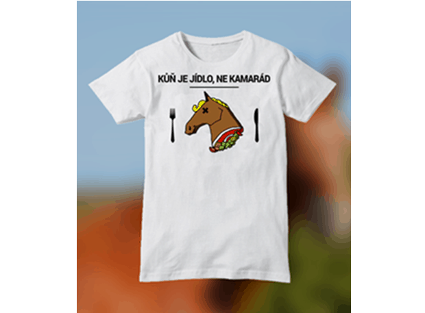 Vlastní trička stránky "Kůň je jídlo, ne kamarád".